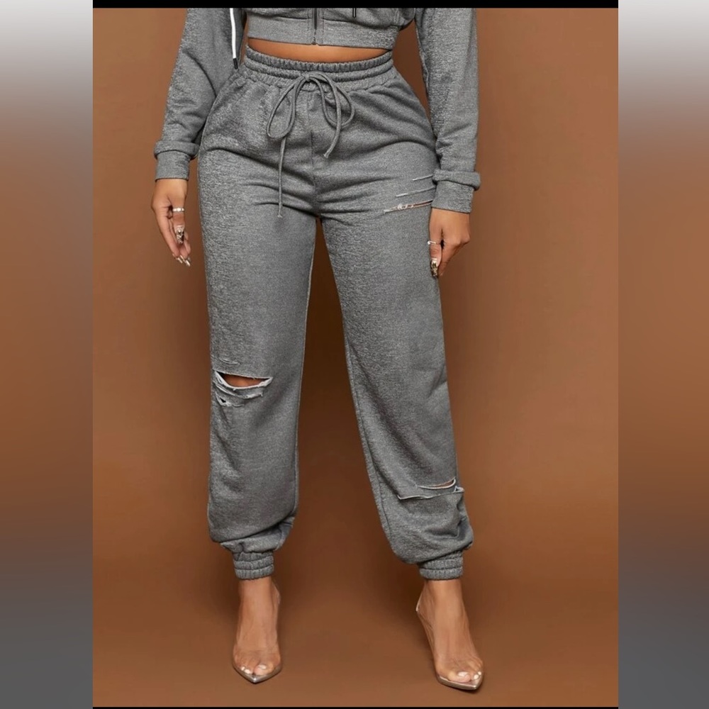 Drawstring Waist Ripped Sweatpants